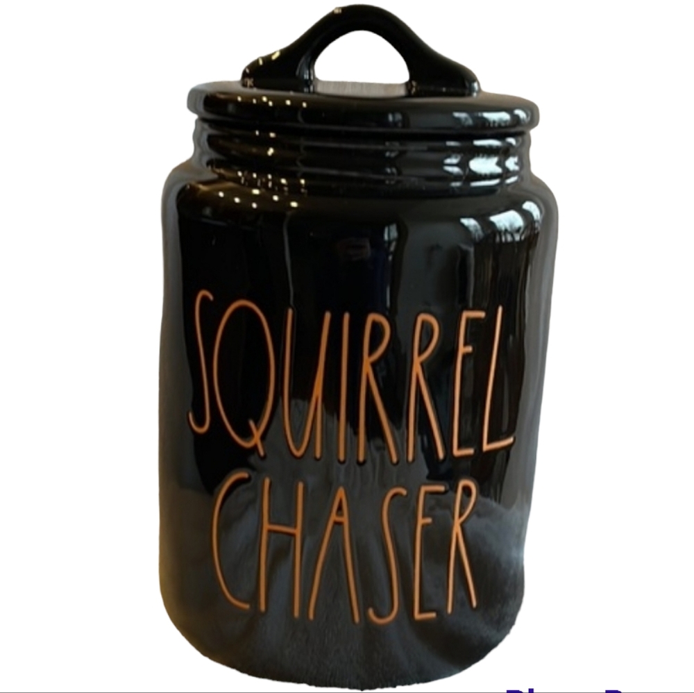 RAE DUNN | Black and Orange "Squirrel Chaser" Canister